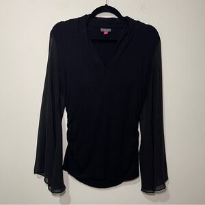 Vince Camuto women’s Black Ruched Top with Sheer Bell Sleeves witchy dark Size M
